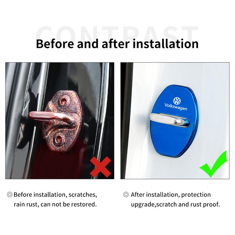 BFPQY1 4PCS Car Door Lock Cover Stickers Door Lock Cover Key Accessories For Volkswagen VW Golf Polo Jetta Passat Tiguan Touran Touareg