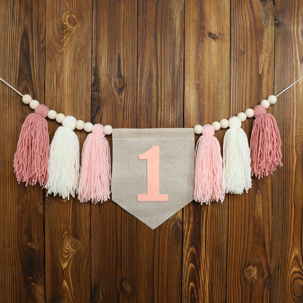 Boho 1st Birthday High Chair Banner Party Decoration for Girl Baby Shower Pink Wall Hangings Decorative for Kids Bedroom Gift