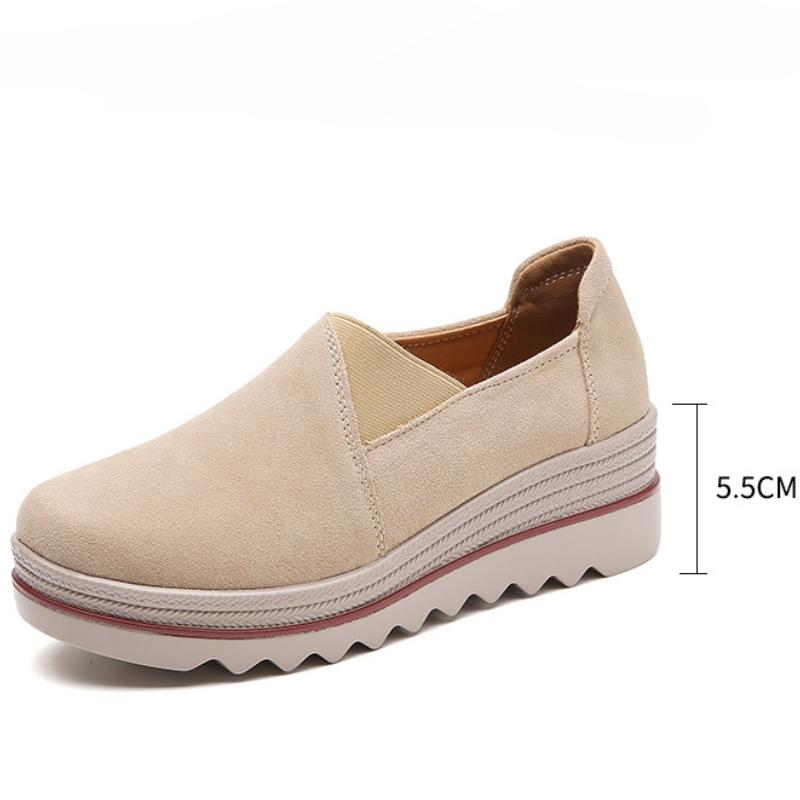 Rutschfeste Damen Plateau Schuhe Mode Kuhveloursleder Keilabsätze Slipper Loafer Freizeitschuhe