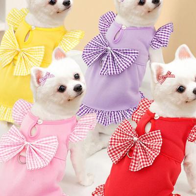 1 Stück Gelbes Prinzessinnen-Stil Fliege Karomuster Süßes Haustierkleid, Tragbar und Leinenführbar für Katze/Hund zum Ausgehen