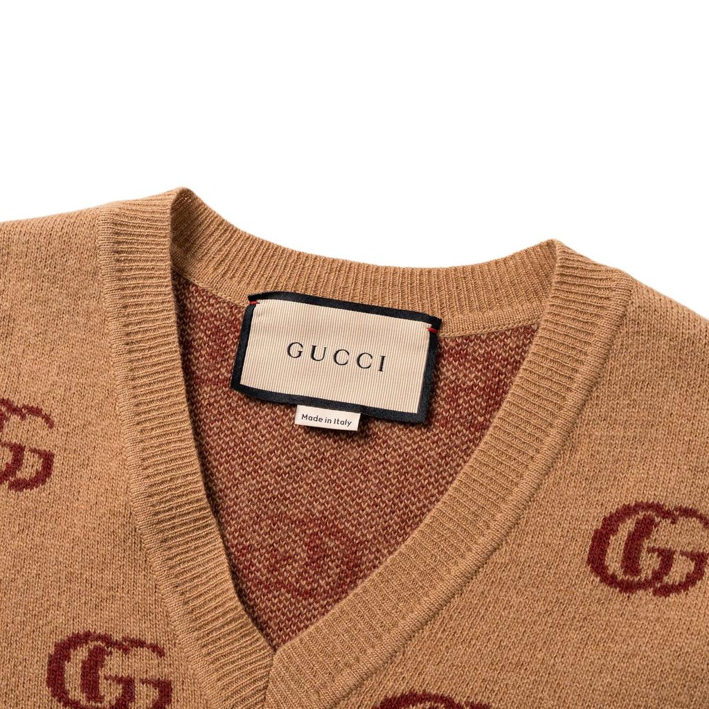 Previous Season Double G Jacquard Wool V-neck Jumper 645292-XKBPF-8011