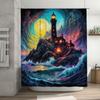 Fantasy Lighthouse Shower Curtain Artistic Ocean Waves Print Bathroom Decor Customizable Text Printing