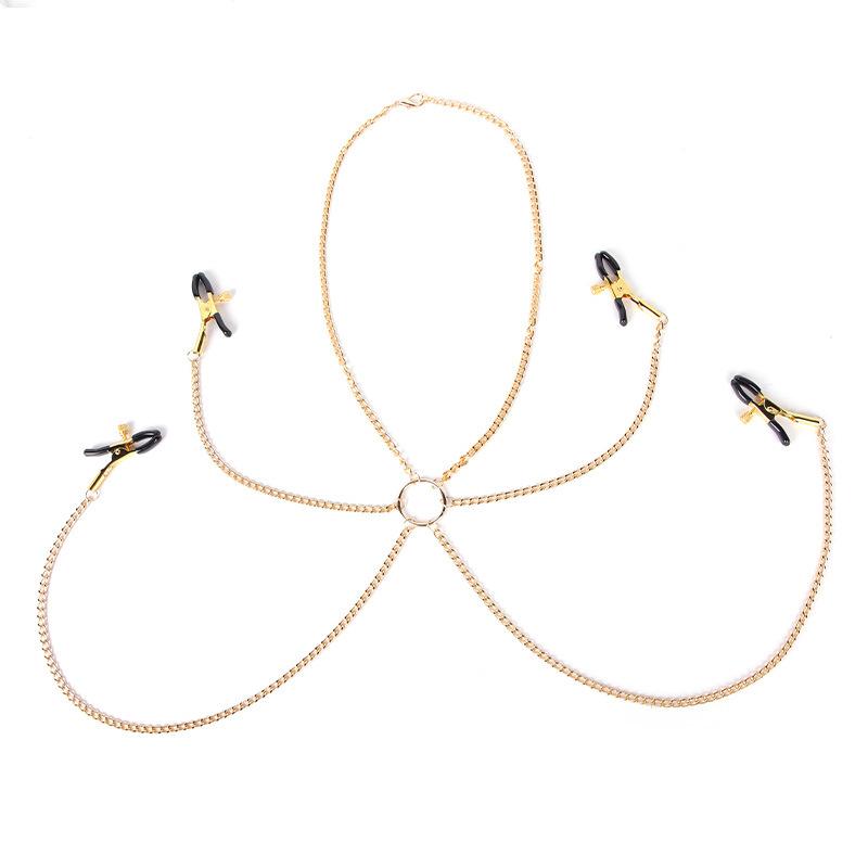 SM Four-Head Breast Clip with Chain Female Clip Sex Toys Female Adjustment Clitoral Clip Adult Sex Products Customized Design