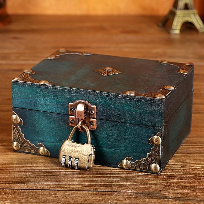 

Retro Lockable Wooden Jewelry Storage Box with Password - Treasure Chest Escape Room Prop As Shown