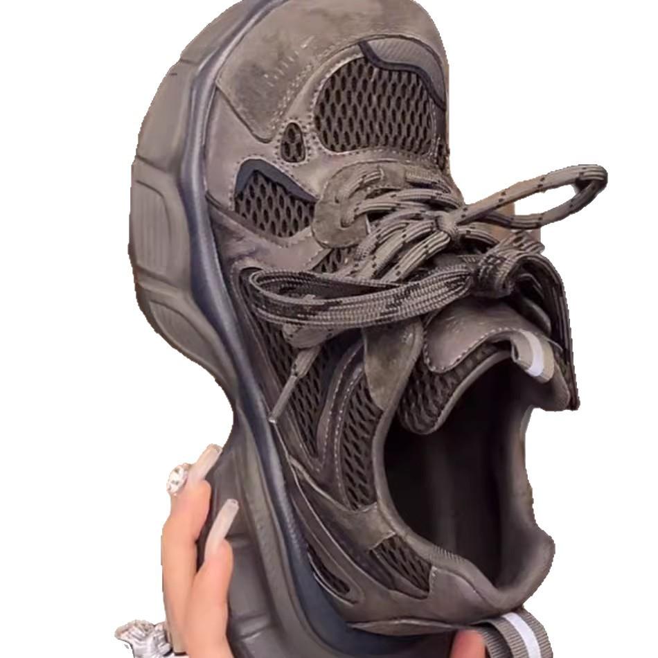 Cowhide version~ thick-soled little monster dad shoes women's 2025 autumn new versatile mesh breathable casual sneakers