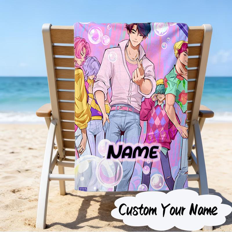 Custom Name Fantasy Hunters K-Pop Microfiber Beach Towel Super Soft & Absorbent for Bath, Beach, Travel Bath Time Accessory, Fan Gifts