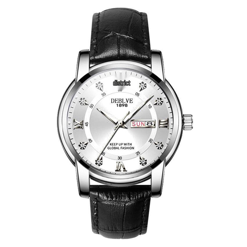 Swiss Men's Luminous Business Watch with Leather Strap and Calendar - Waterproof & Stylish Gift.