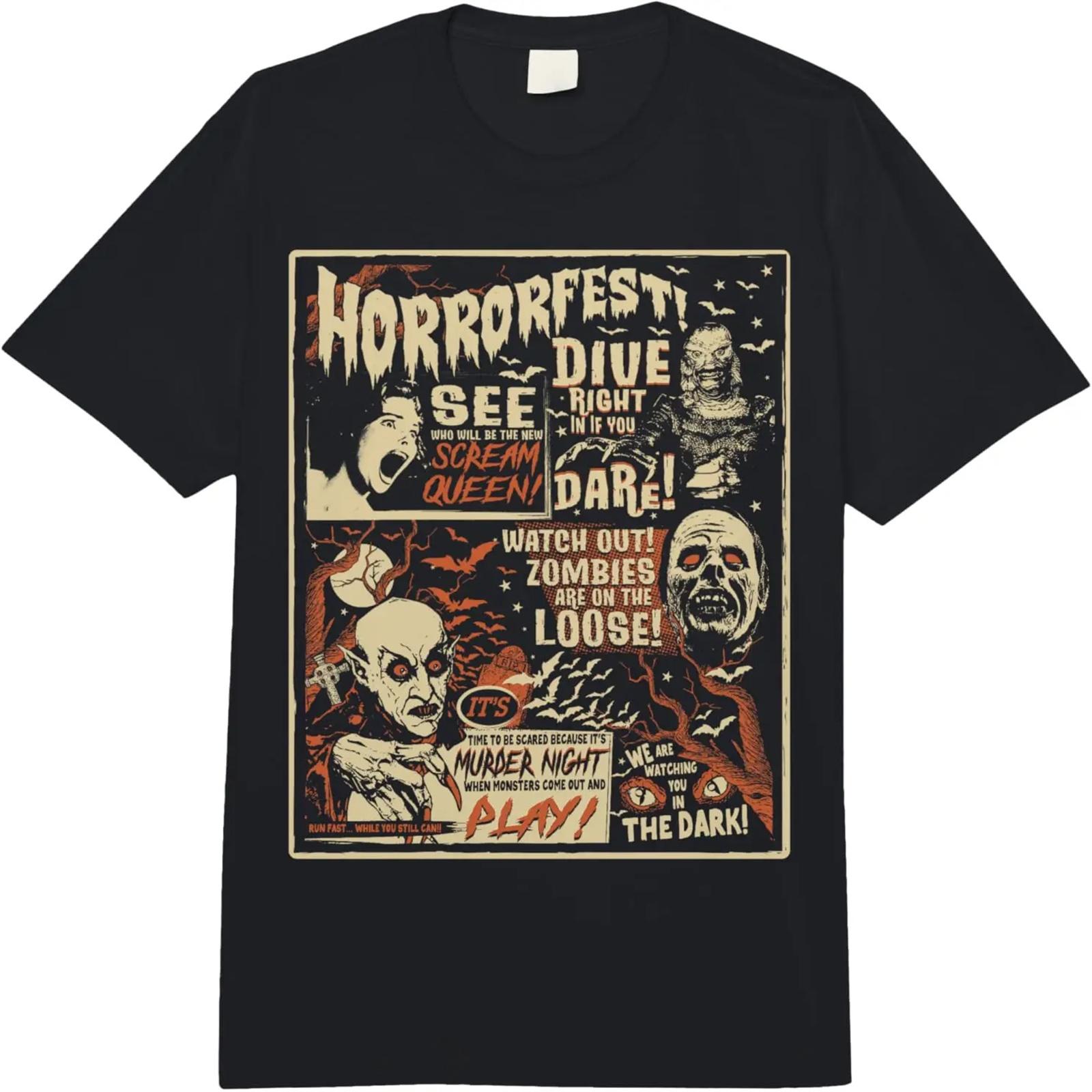

Vintage Horrorfest Poster Halloween Movie Old Time Horror Comfort Colors Adult Heavyweight T-shirt XXXXXL