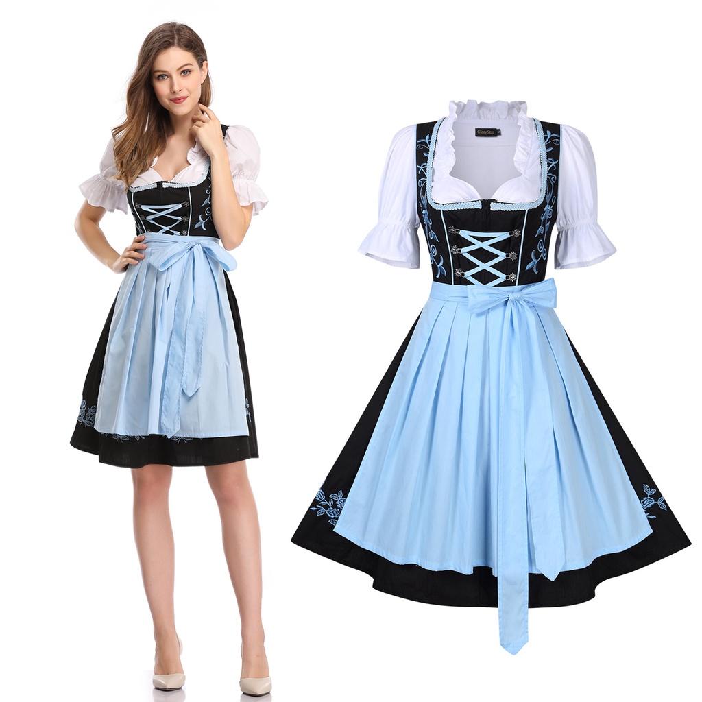 Elegant Women Traditional Floral Dirndl Dress Set For Oktoberfest Celebrations