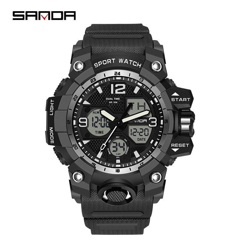 SANDA Women's Trendy LED Dual Display Waterproof Watch with Hourly Chime