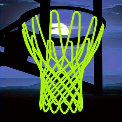 1pc Rede de basquete brilhante no escuro, rede de nylon portátil para exterior, rede de basquete verde fluorescente, rede de basquete padrão de 12 ganchos