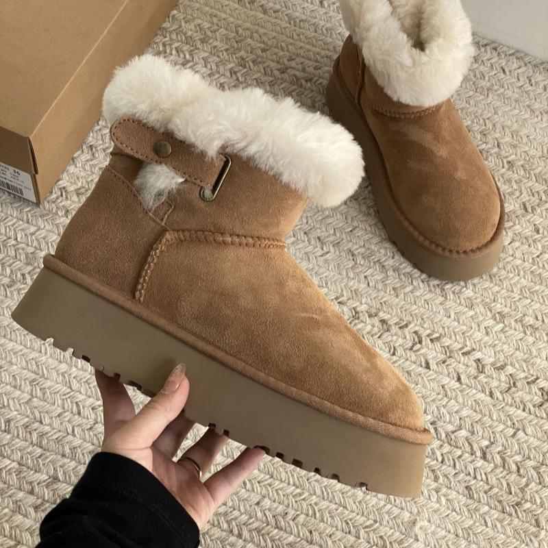 Sangpo Winter New Sheepskin Integrated Fluffy Boots Belt Buckle Short Thick-soled Snow Boots Women's Fleece Thickened