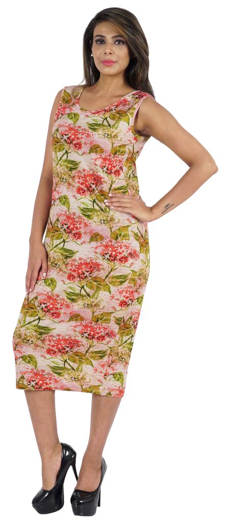 Bimba Printed Bodycon Midi Dress For Women Casual Sleeveless Viscose Jersey