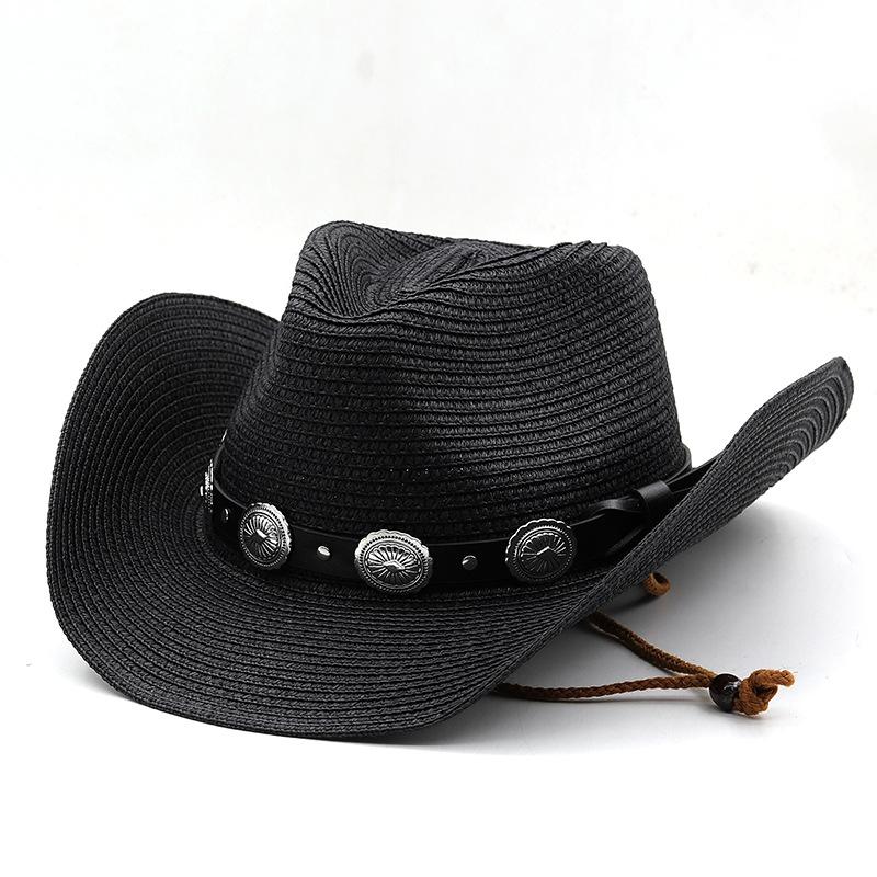 2023 Summer Men Women Straw Hollow Western Cowboy Hat Elegant Lady Punk Brand Sombrero Hombre Cowgirl Outdoor Jazz Beach Sun Hat
