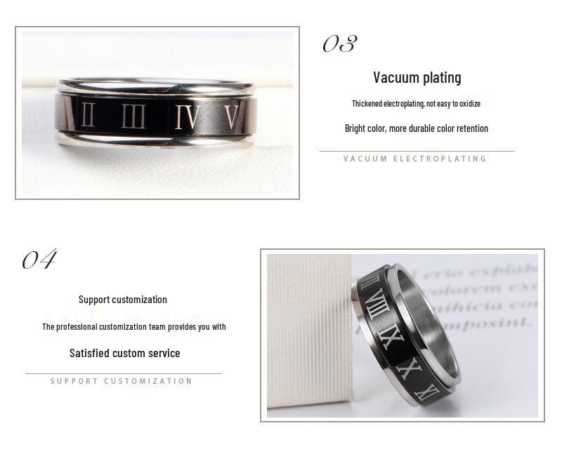 Trendy Stainless Steel Roman Numeral Rotatable Couple Ring