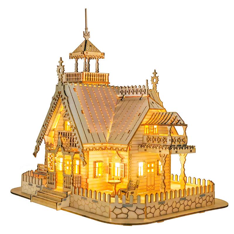 3D Wooden Jigsaw Puzzle House Model DIY Assembly Villa Toy