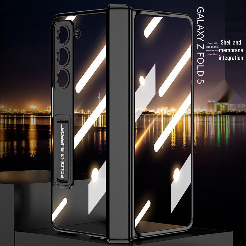 Samsung Z Fold5 Phone Case: Electroplated Transparent Hinge, Foldable Full Coverage with Bracket Protection.
