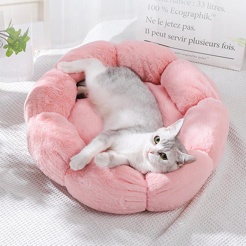 Flower Soft Katzenbett Schlafende Katze Matte Winter Warmes Hundebett für Kleine Hunde Kissen Atmungsaktives Katzenkissen Verdicken Hundehaus Haustierbett