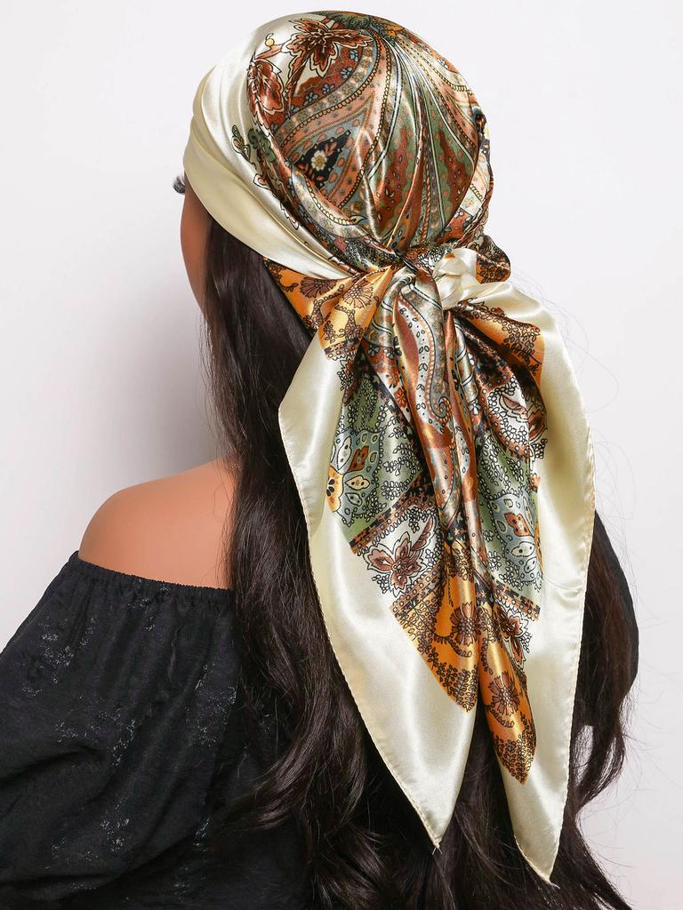 90*90cm Hair Scarf Women Fashion Designer Beautiful Paisley Foulard Soft Satin Shawl Kerchief Square Silk Scarfs Neck Headscarf
