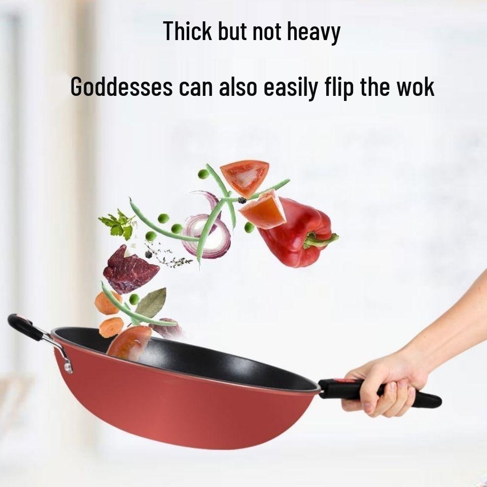 German Crystal Non-Stick Oilless Wok: Smoke-Free Flat Bottom Stir-Fry Pan for Induction & Gas Stoves.