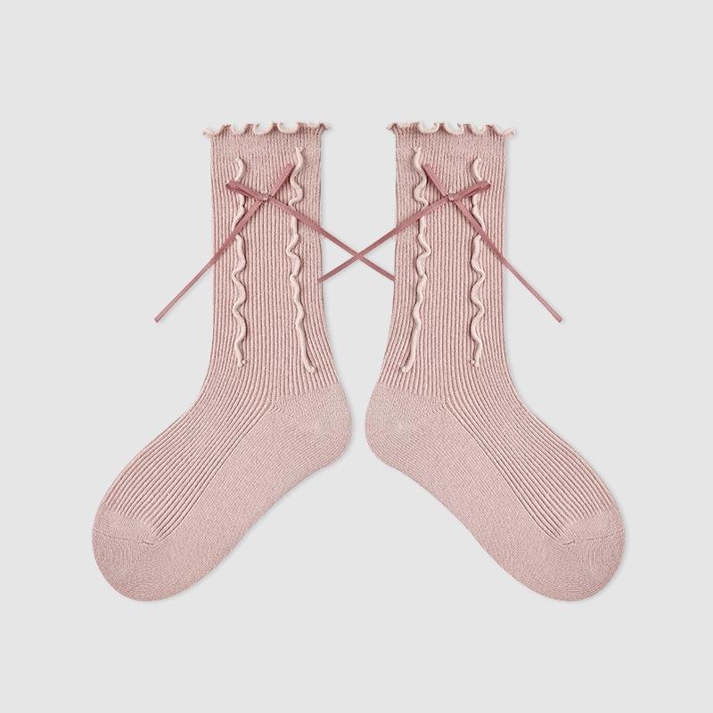 

Модные детские носки для девочки, корейская простота, милые детские носки с бантом и лентой, мягкий хлопок, школьные махровые носки XL(9-12y) розовый