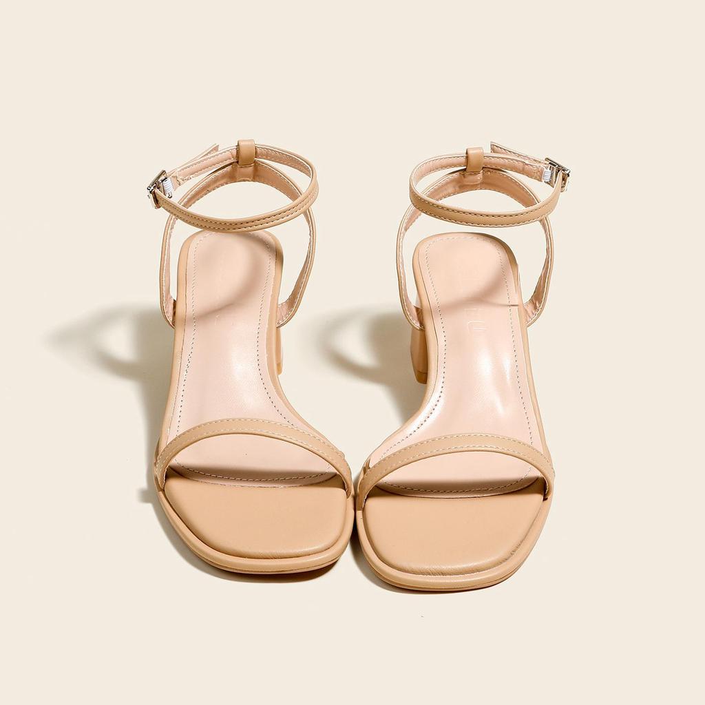 Women's Chunky Heel Backless Peep-Toe Sandals - Soft Sole, Single Strap, Fairy Style, Comfortable Summer Footwear