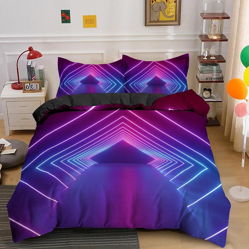 Abstract Modern Retro Neon Duvet Cover Set Single Double King Queen Size Geometic Bedding Set With Pillowcase Bedclothes 2/3Pcs