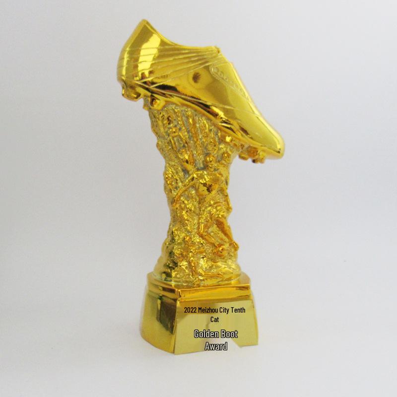 Golden Boot High Pillar Shooter Electroplated Resin Trophy - World Cup Fan Ornament