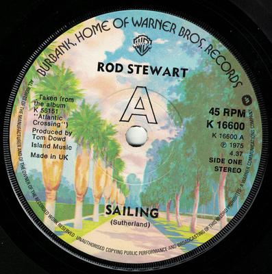 7inch Record ROD STEWART Sailing K16600 Warner Bros. Re 1975 UK Rock Used