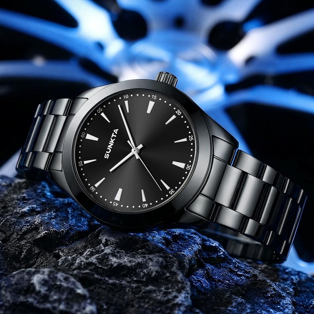 SUNKTA Mens Watches Waterproof Stainless Stainless steel strap for Men Analog Quartz Fashion Business Designer Wristwatch