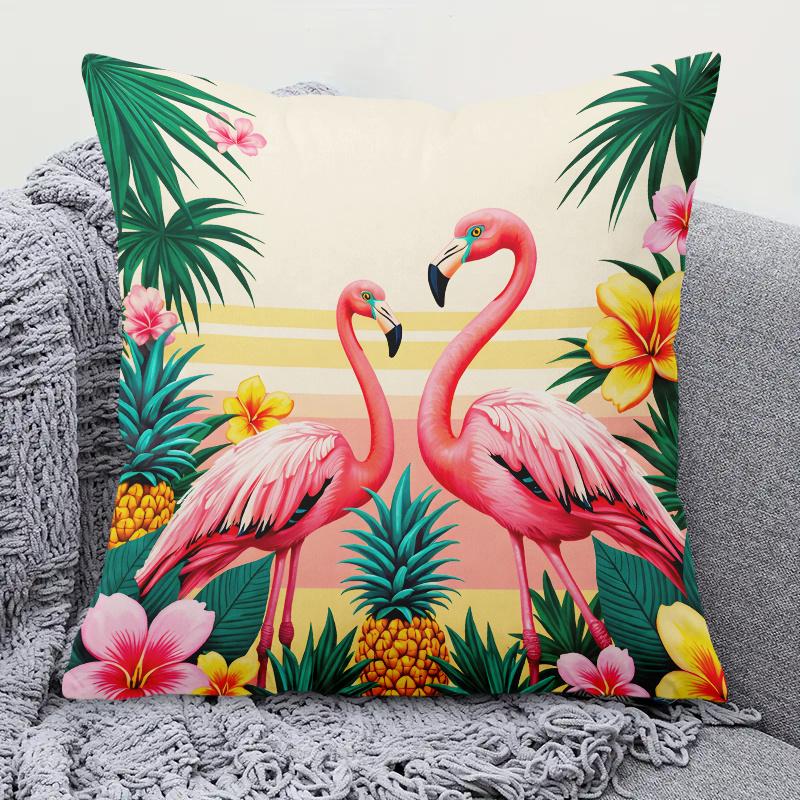 Pandara Jewelry Unisex 1Pc Flamingo Pineapple Tropical Floral Throw Pillow Cover,Suitable For Sofa,Bedroom,Living Room,Gift For Vacation Style Lovers
