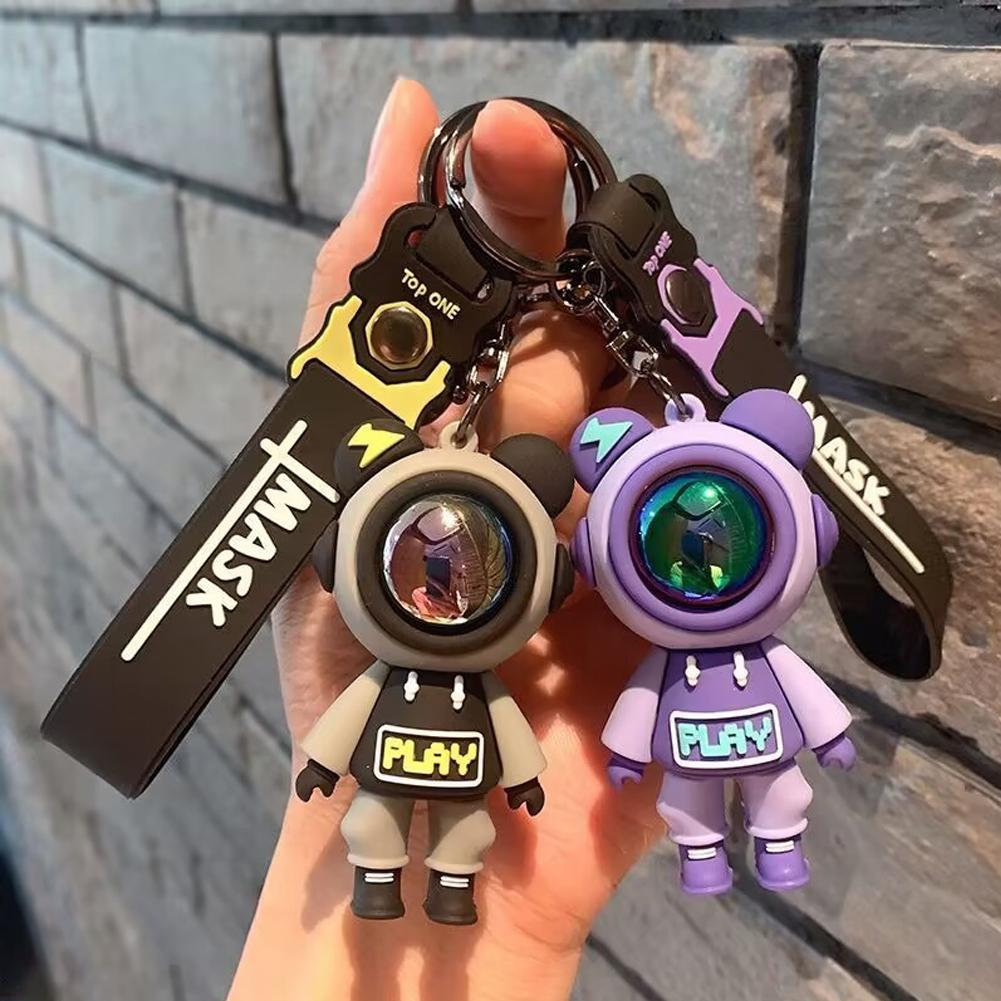 Cartoon Lightning Bear Car Keychain Pendant Bag Astronaut Key Holder Keyfob Key Chain Delicate Key Chain for Girls Couple Gifts Key Ring