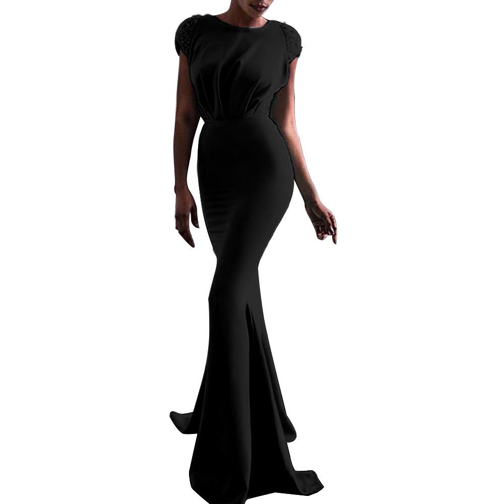 

Вечернее платье с кружевом и бантом из пайеток в европейском и американском стиле с вырезом «рыбий хвост» — облегающий крой, элегантный дизайн S чёрный