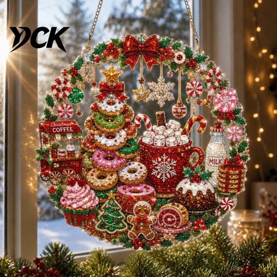 Christmas Window Decorations Faux Diamond Art Ornament, DIY Santa Claus Sun Catcher Kit, Rhinestone Acrylic Hanging Ornaments Xmas Wreath Ornament
