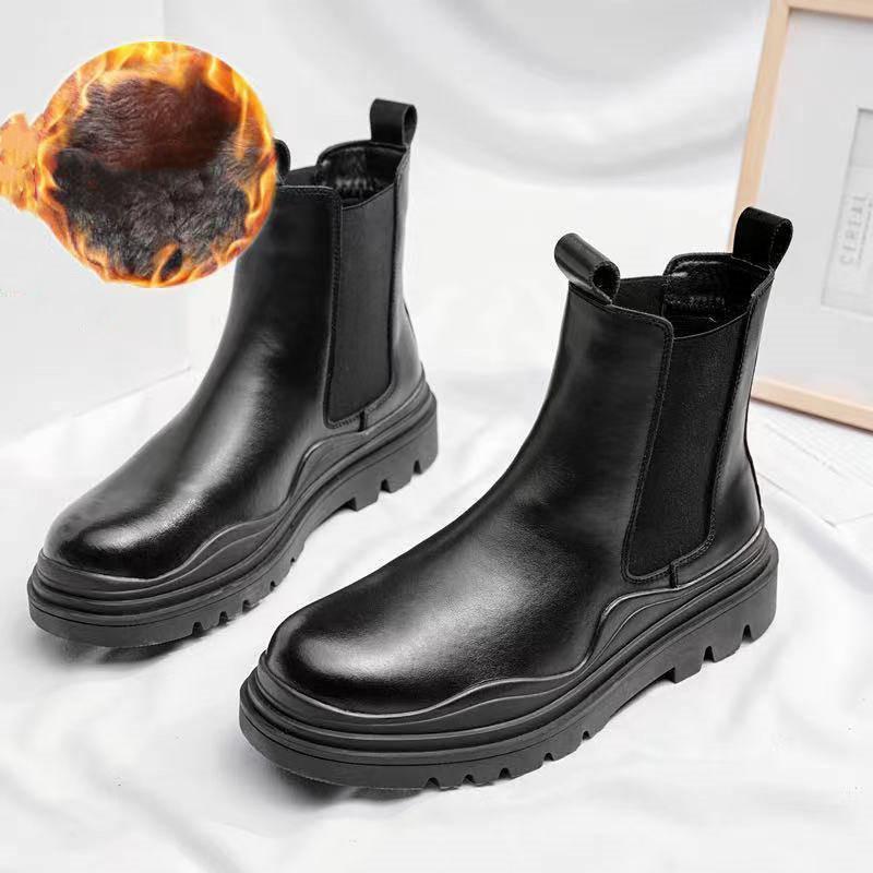 Mode Herren Casual Chelsea Boots Herbst Winter Schuhe Cowboy Original Lederstiefel Party Bankett Kleid Plateau Klobig Knöchel Botas Männer