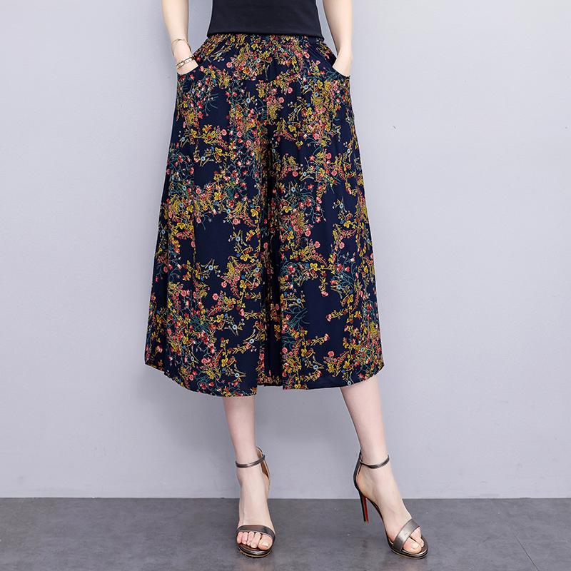 Summer Elastic Waist Print Wide Leg Pants for Women  Loose Vintage High Waist Oversize Pants