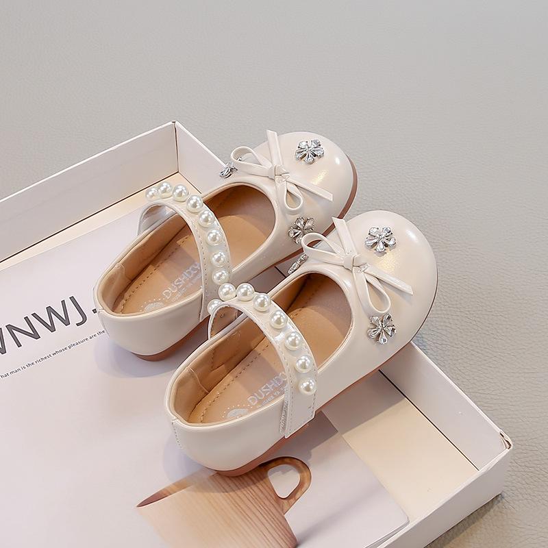 

Children s small leather shoes 2025 spring and autumn new Korean version of rhinestone bow princess shoes girls soft-soled leather shoes 26