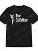 Mens The Cat Father Graphic Tee Casual Black Short Sleeve TShirt with White Red Print Polyester Machine Washable