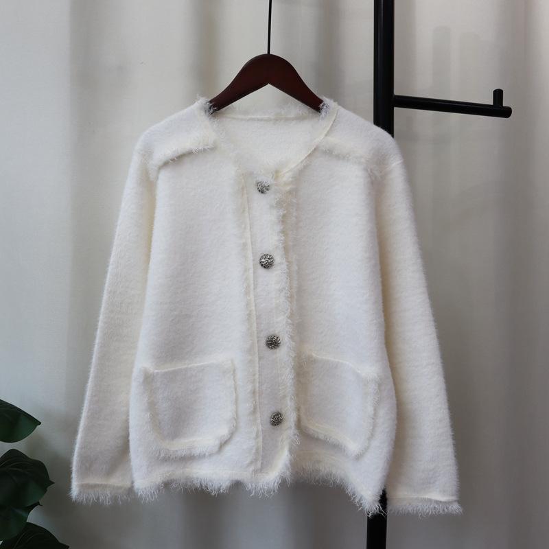 Imitation Nerz Samt Strickjacke Herbst und Winter Neu Grobe Kante Fransen Temperament Locker Pullover Jacke Damen