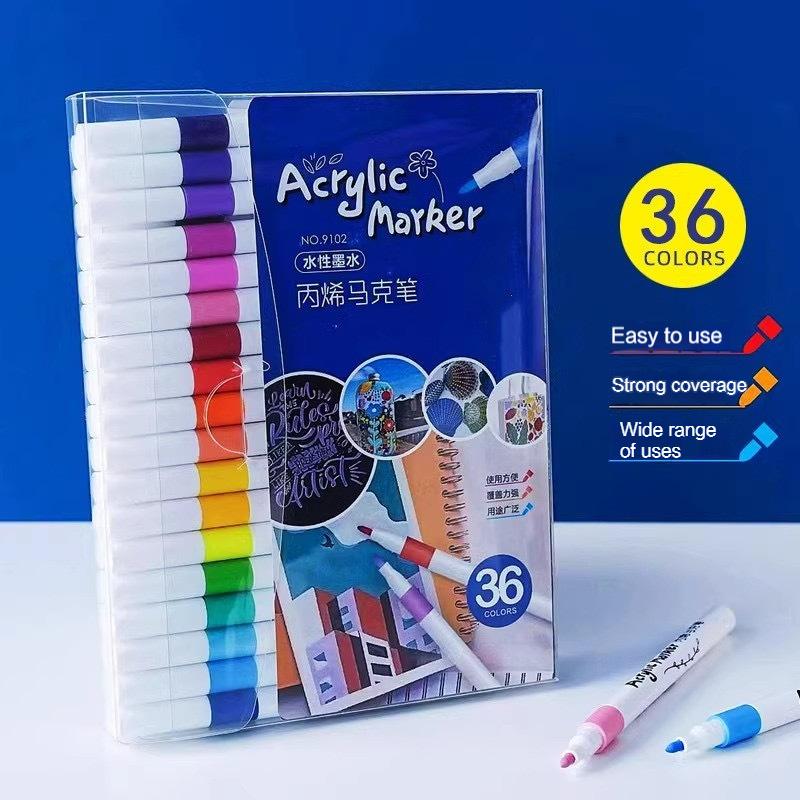 Acrylic Markers Set 60/48/36/24/12 Color Children Painting Coloring Pen Brushes Waterproof Diy Rock Art Drawing School Supplies