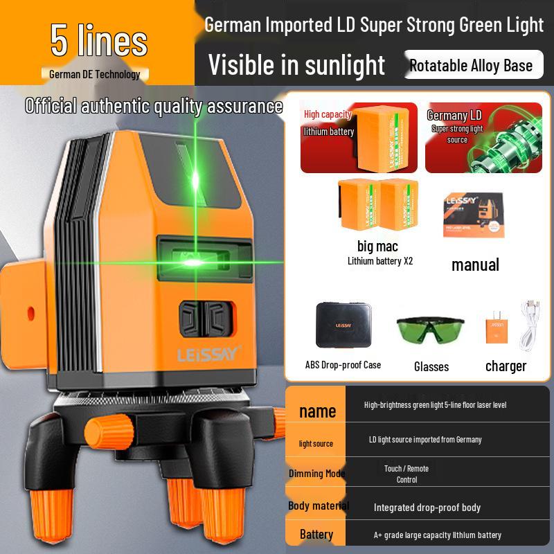 New German Precision Leise Spirit Level: Indoor/Outdoor Infrared, 2-5 Lines, Lightweight
