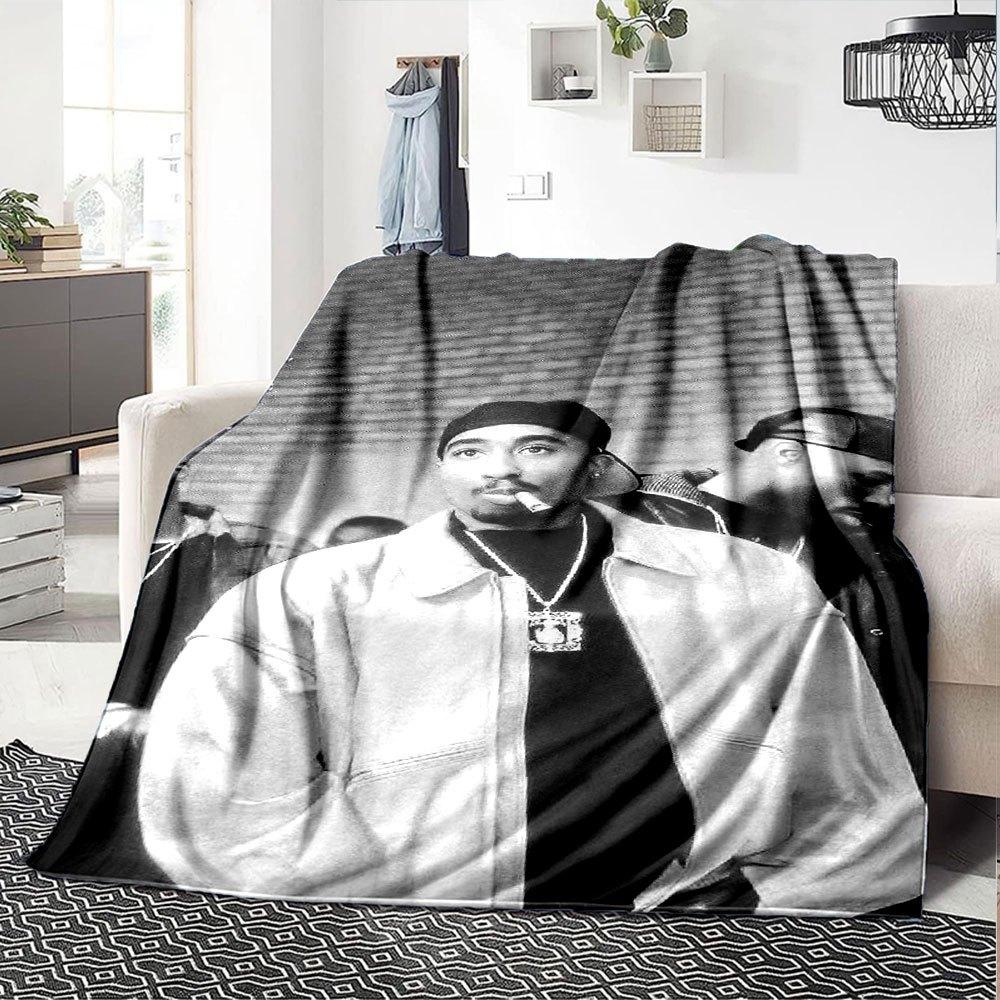 1 Stück 2Pac Hip Hop Decke Weich Leicht Ganzjahres Mehrzweck Überwurf für Sofa, Bett, Büro & Picknicks, Französischer Stil mit Ikonischem Albumcover & Zitaten