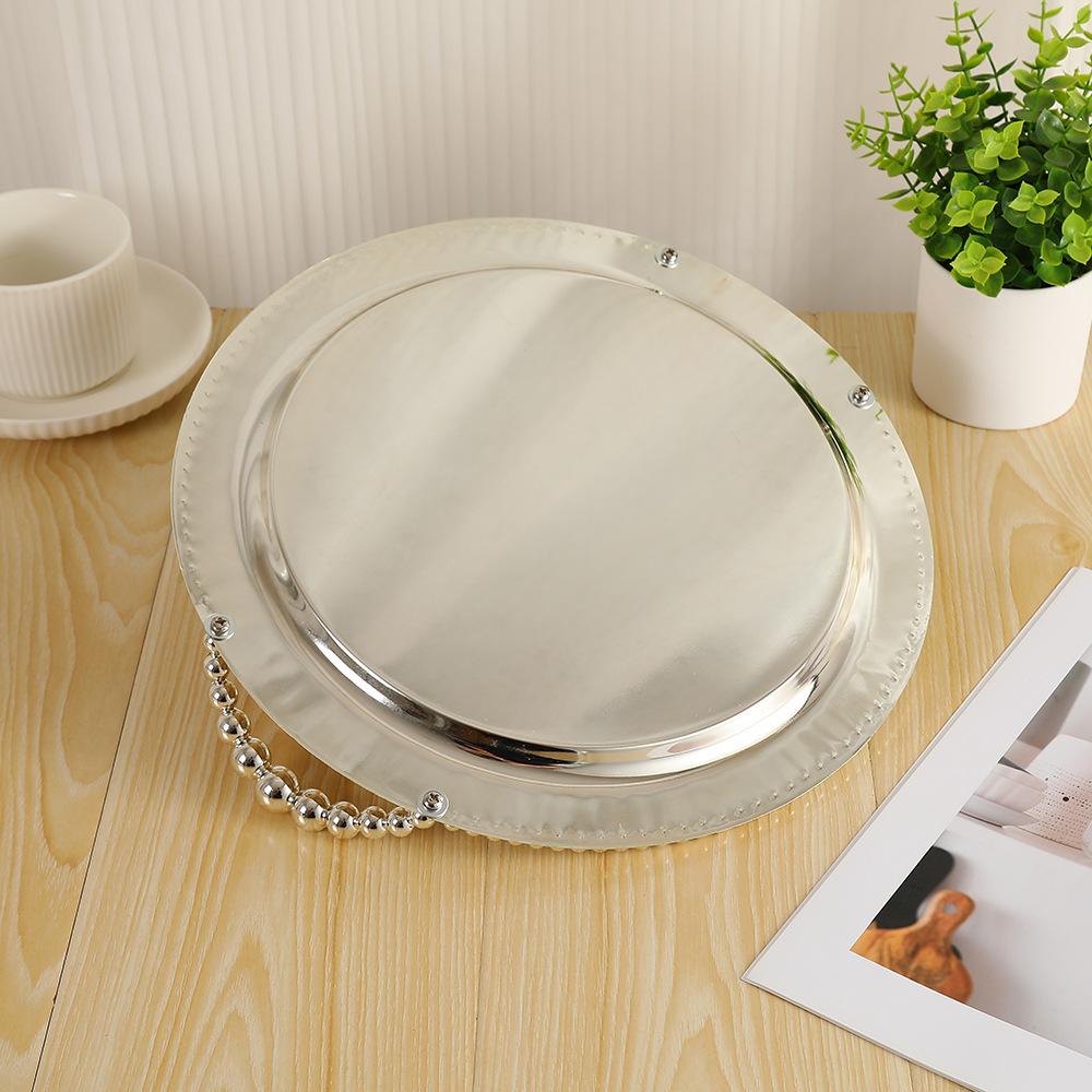 European Style Rotundity Silvery Tray Handheld Decorative Fruit Platter Fruit Tray Storage Rack Snack Plate Dining Decoration