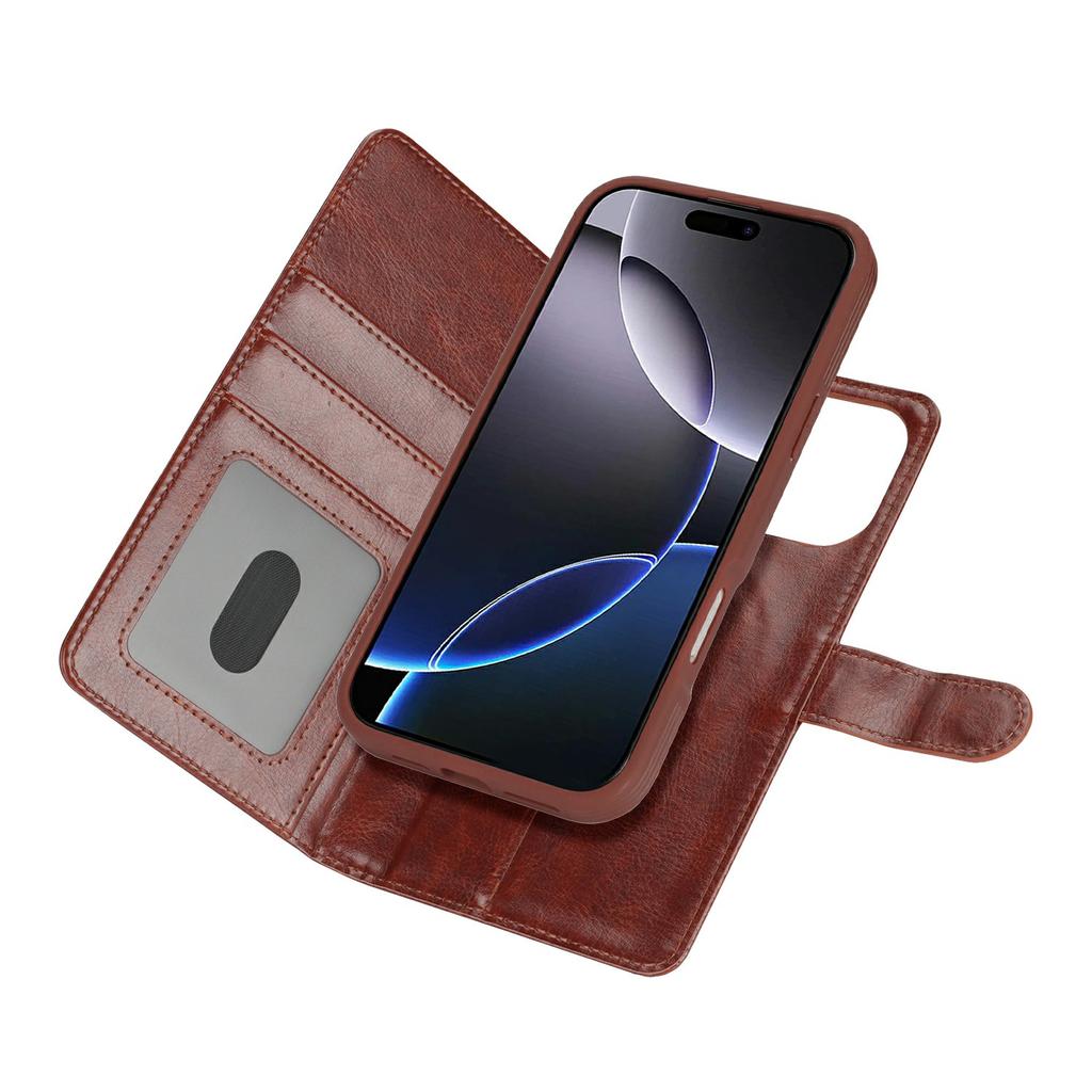 Étui Portefeuille pour iPhone 16 Pro Max Compatible avec MagSafe Anti-Chute Housse de Téléphone Détachable en Cuir PU