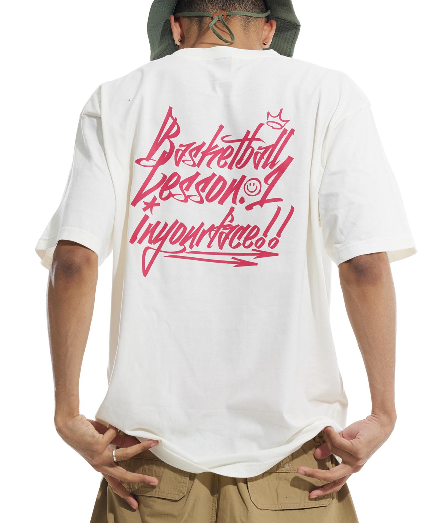 Cream Soda Lab Basketball Lesson 1 Short Sleeve T-Shirt Ivory Pink L