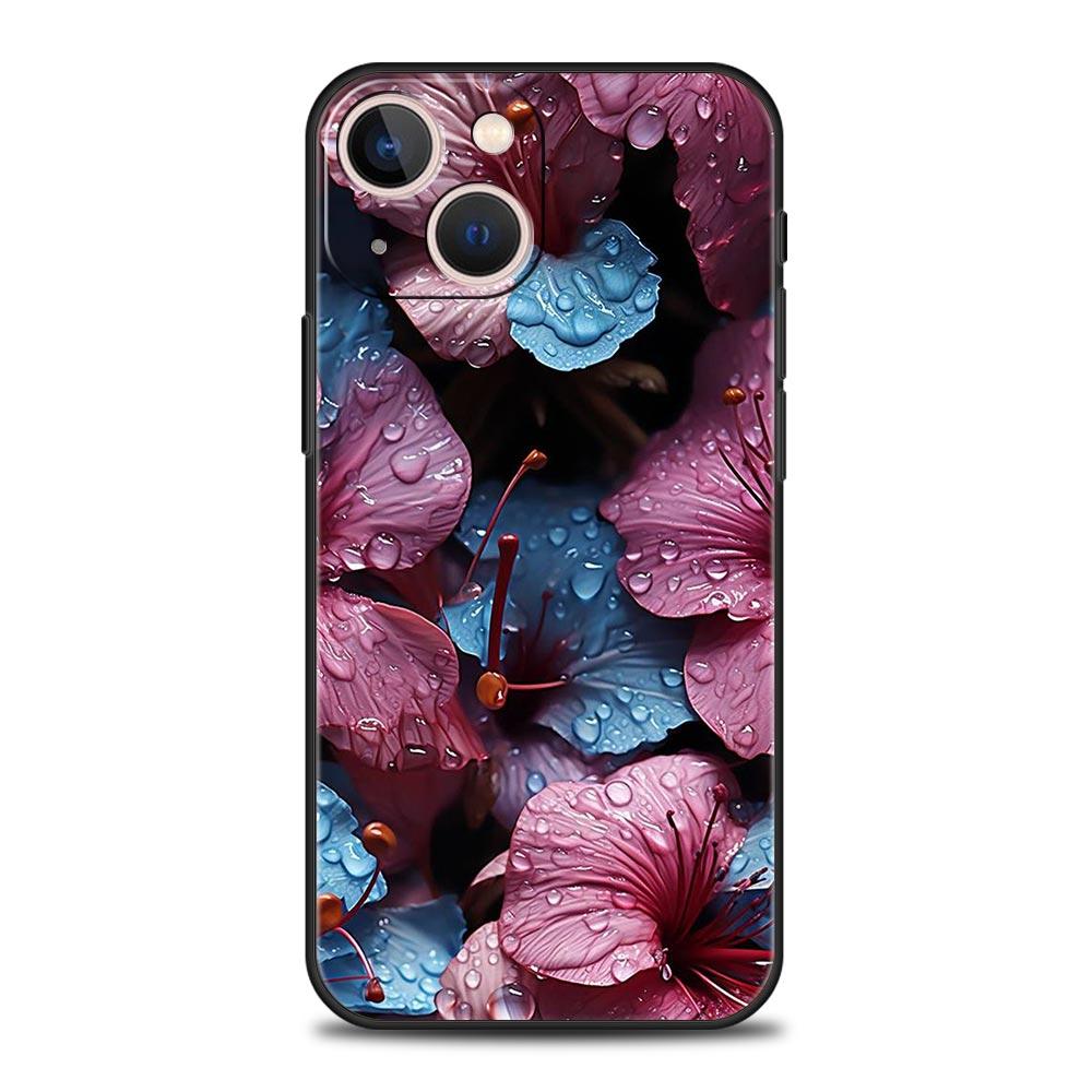 Beauty Flowers Leaves Luxury Phone Case For iPhone 13 15 14 12 Mini 11 Pro MAX XR X SE XS 7 8 Plus Silicone Protection Cover