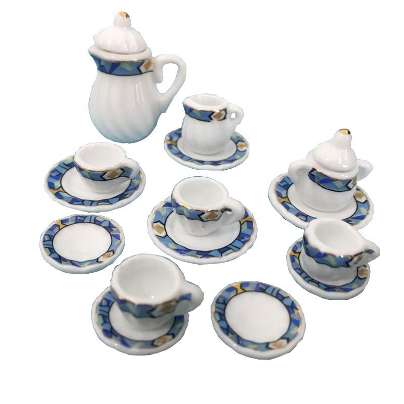1:12 Dollhouse Miniature Porcelain Tea Set - 15-Piece Toy Model Gift, Multiple Styles Available
