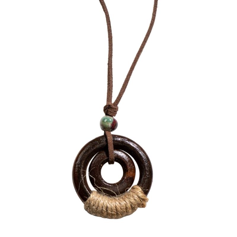 2026 Vintage Neck Chokers Necklace Korean Fashion Jewelry Wooden Pendants "Handmade" Long Necklace for Women Trending Products