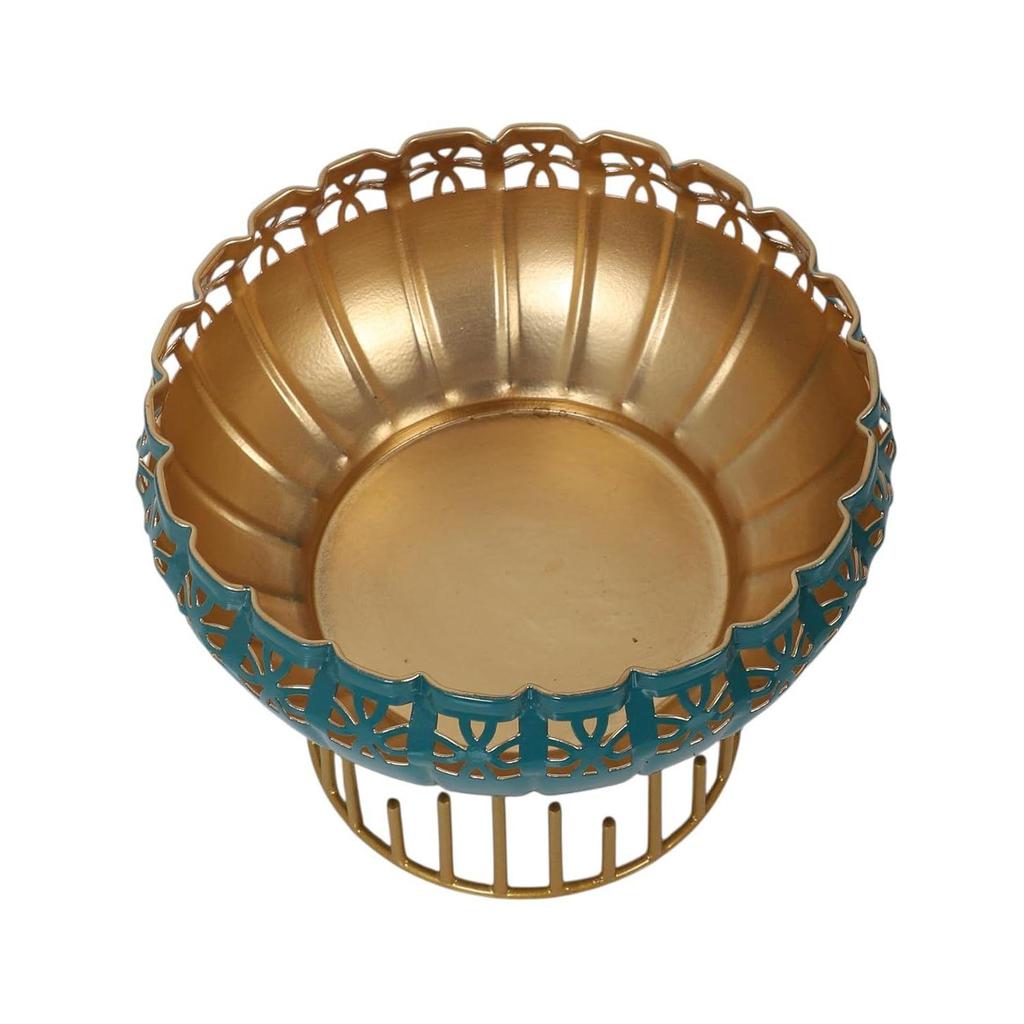 Two Moustaches 8 Inches Decorative Metal Urli with Stand, Urli for Home Decor, Flowers Decoration Bowl