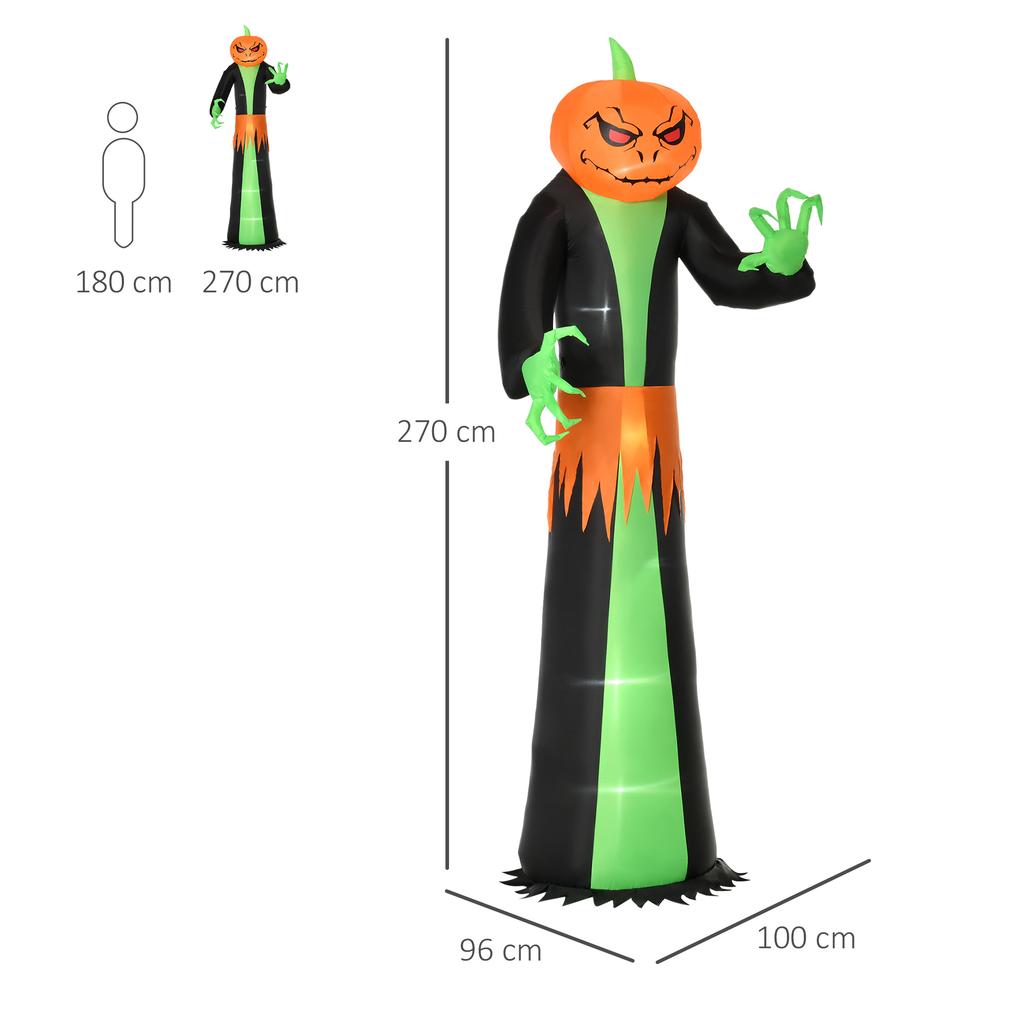 Halloween ghost with LED lights, self-inflating, including blower, 100 cm x 96 cm x 270 cm, green + yellow + black